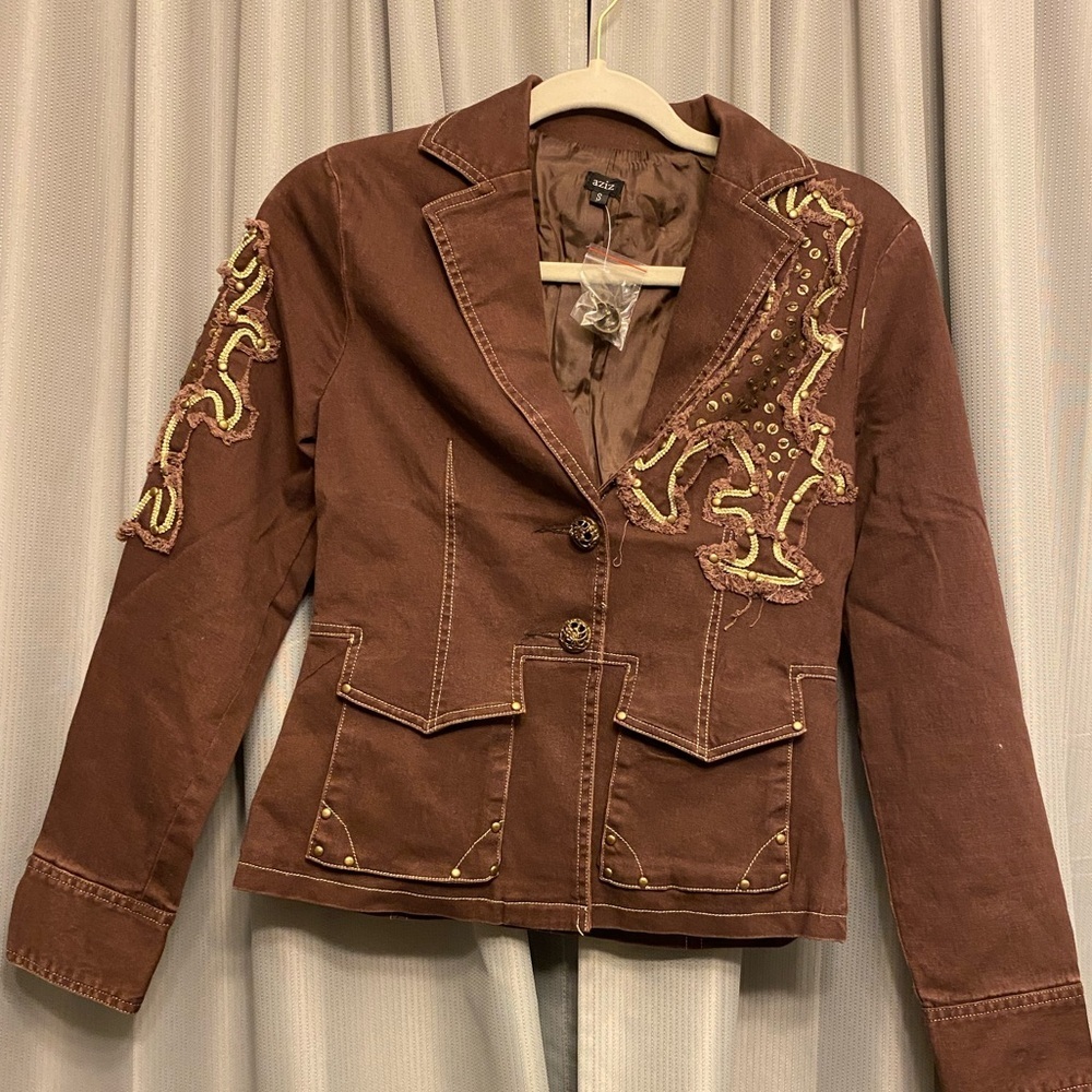 50%off w❤️ Aziz Boho Embroidered Embellished Blazer Small Med available ♥️ #74